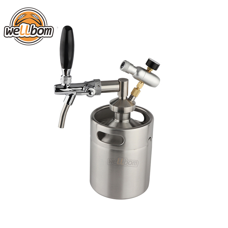 2L Mini Growler Spears Beer Spear with Tap Faucet with CO2 Injector Premium Stainless Steel Mini Keg Tap Dispenser