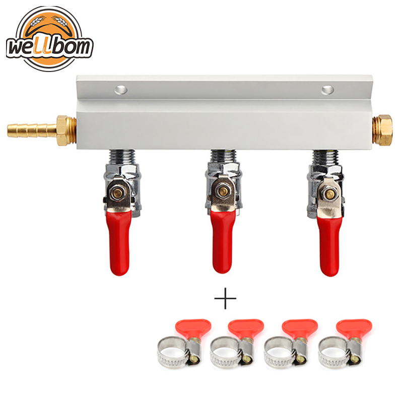 3 Way CO2 Gas Distribution Block Manifold with 7mm Hose Barbs Home Brewing Draft Beer Dispense Keg
