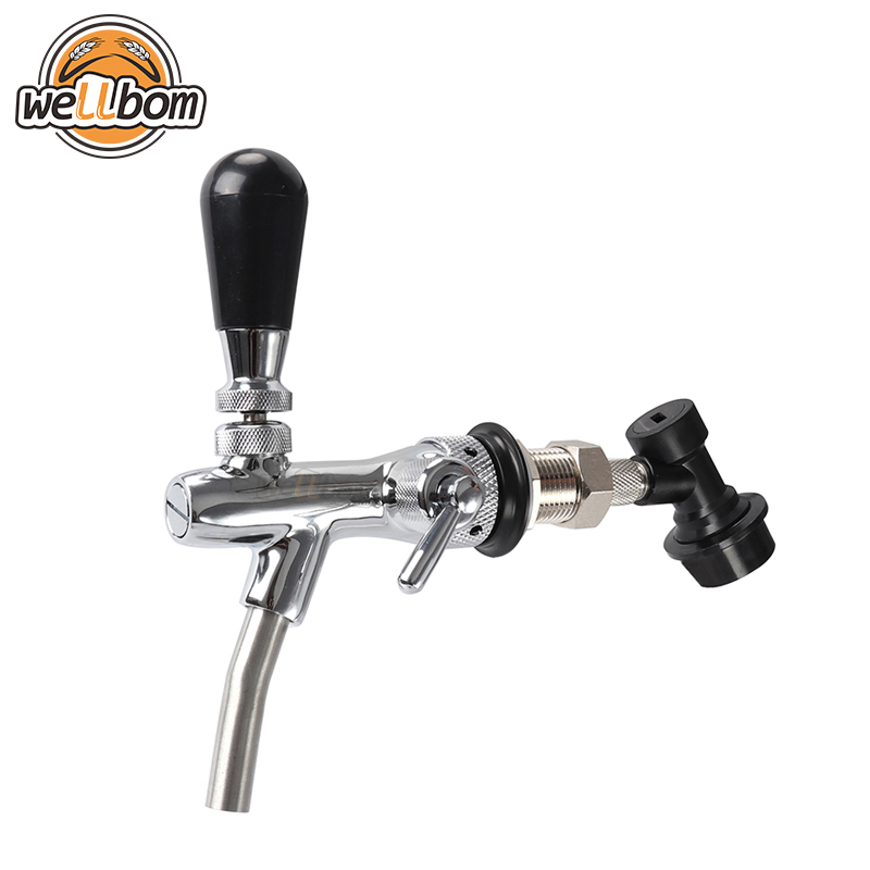 Draft Beer Faucet, Adjustable Beer Tap Faucet with Flow Controller Chrome Plating Shank with Thread Gas Ball Lock
